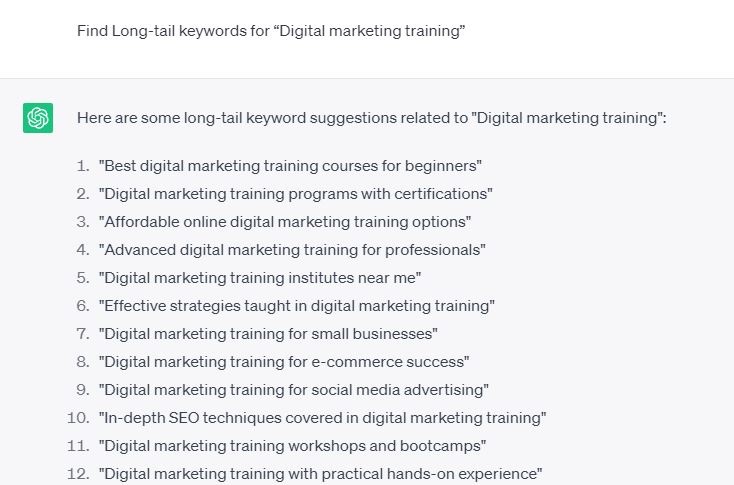 long tail keywords with ChatGPT